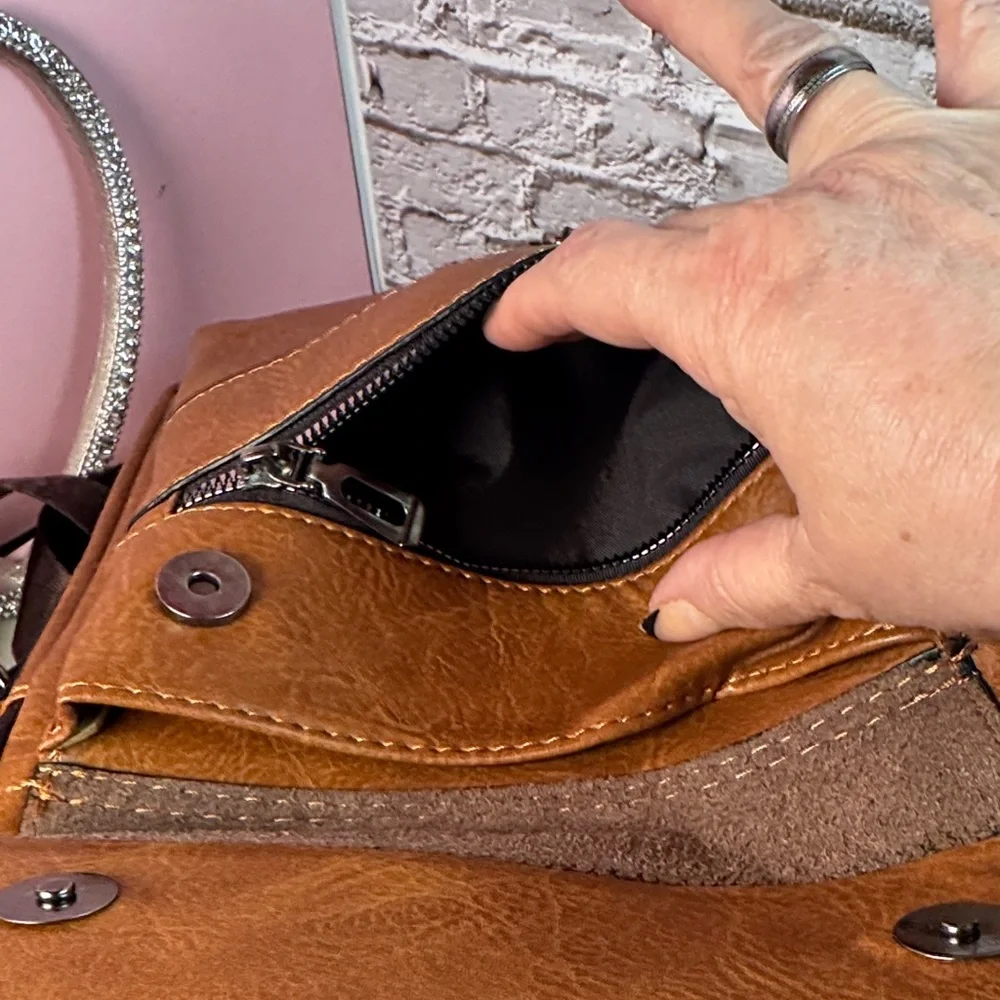 Wokier Tan Faux Leather Unisex Messenger Bag 11x8x2